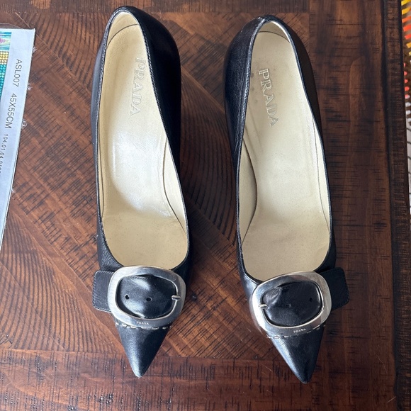 Prada Shoes - Prada Heels with Silver Buckle Detail
